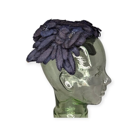 Vintage Faux Feathers Navy Blue Pinch Hat - Picture 3 of 8